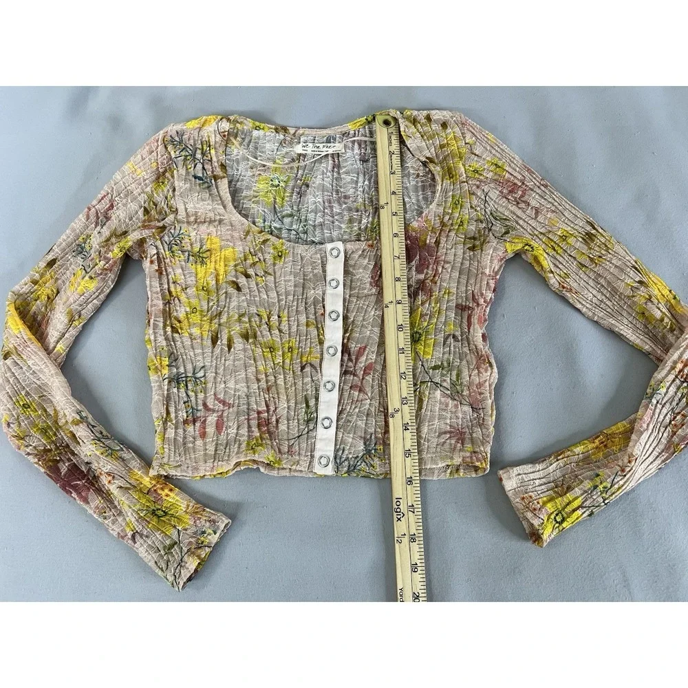 Free People We The Free Angelina Top Long Sleeve Sheer Lace Floral Cropped Top S